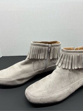 Comfortview Gray Suede Fringe Ankle Boots